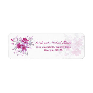Hot pink flowers return address label