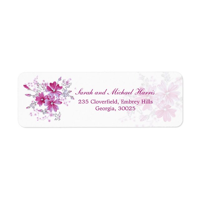 Hot pink flowers return address label (Front)