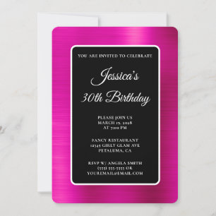 Hot Pink Foil Black and White 30th Birthday Invitation