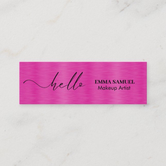 Hot Pink Foil Elegant Hello Minimal Calligraphy  Mini Business Card (Front)
