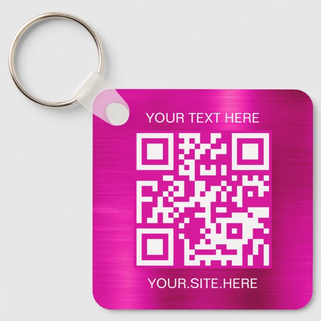 Hot Pink Foil QR Code Key Ring (Front)
