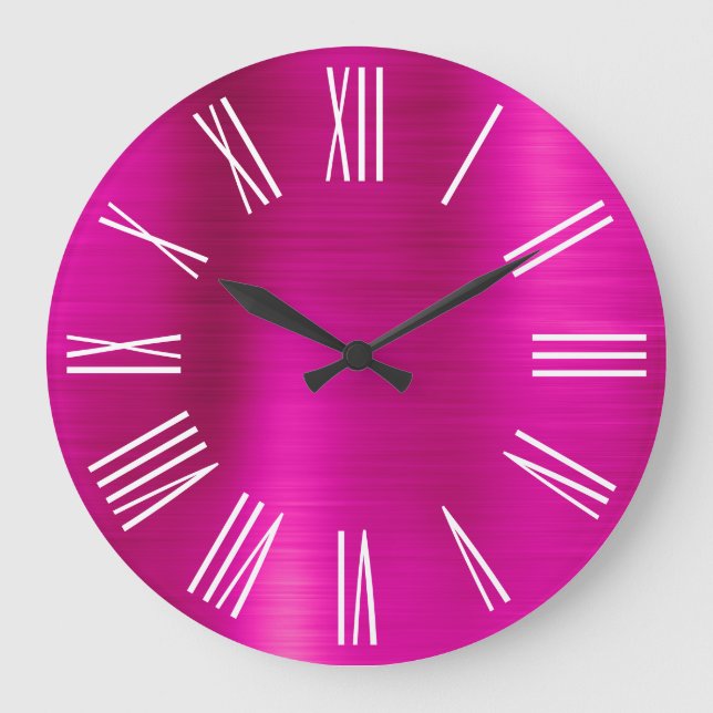 Hot Pink Foil White Roman Numerals Large Clock (Front)