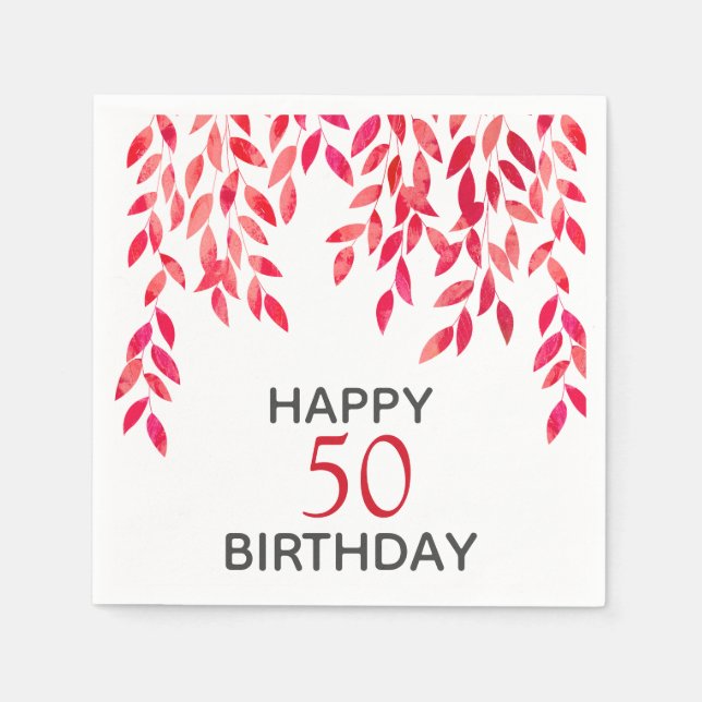 Hot Pink Foliage Birthday Party Napkin (Front)