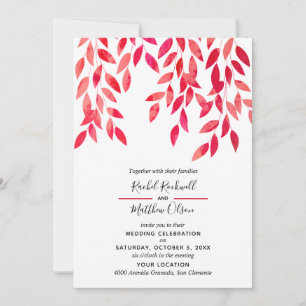 Hot Pink Foliage Vines Wedding Invitations