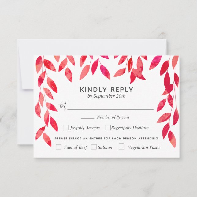 Hot Pink Foliage Wedding RSVP Card (Front)
