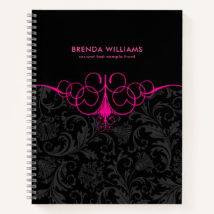 Hot pink frame & black damask notebook