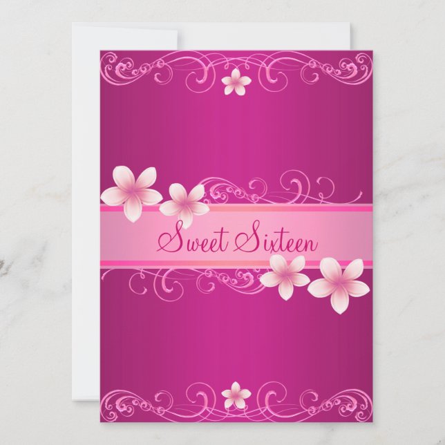 Hot Pink Frangipani Sweet16 Birthday Invitation (Front)