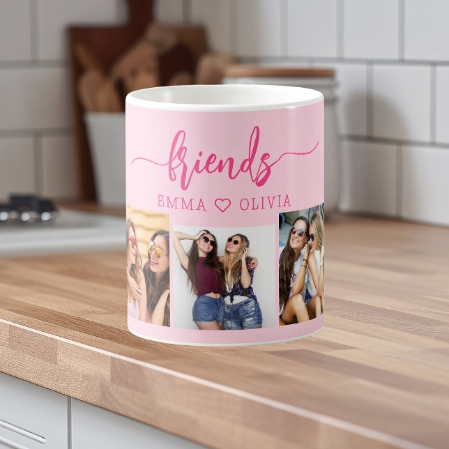 Hot Pink Friends 3 Photo Friendship Collage Coffee Mug (Creator Uploaded)