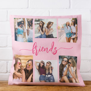 Hot Pink Friendship Friends 6 Photo Collage Gift Cushion