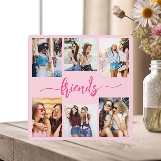 Hot Pink Friendship Friends 6 Photo Collage Gift Plaque (Creator Uploaded)
