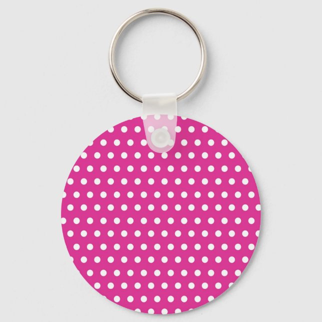 Hot Pink Fuchsia and White Polka Dots Pattern Gift Key Ring (Front)