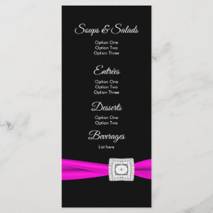 Hot Pink Fuchsia Black Diamond Menu Cards