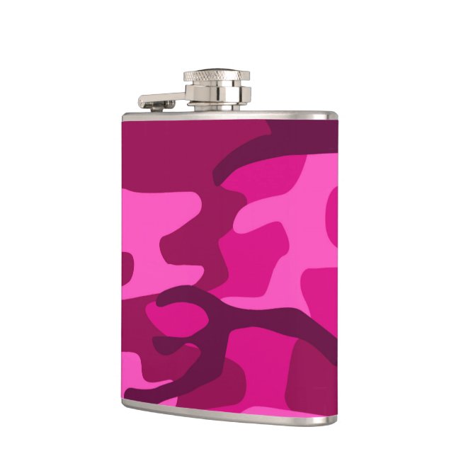 Hot Pink Fuchsia Camo Camouflage Girly Pattern Hip Flask (Left)
