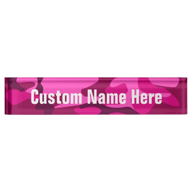 Hot Pink Fuchsia Camo Camouflage Girly Pattern Nameplate (Front)