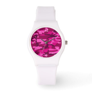 Hot Pink Fuchsia Camo Camouflage Girly Pattern Watch