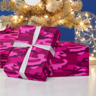 Hot Pink Fuchsia Camo Camouflage Girly Pattern Wrapping Paper