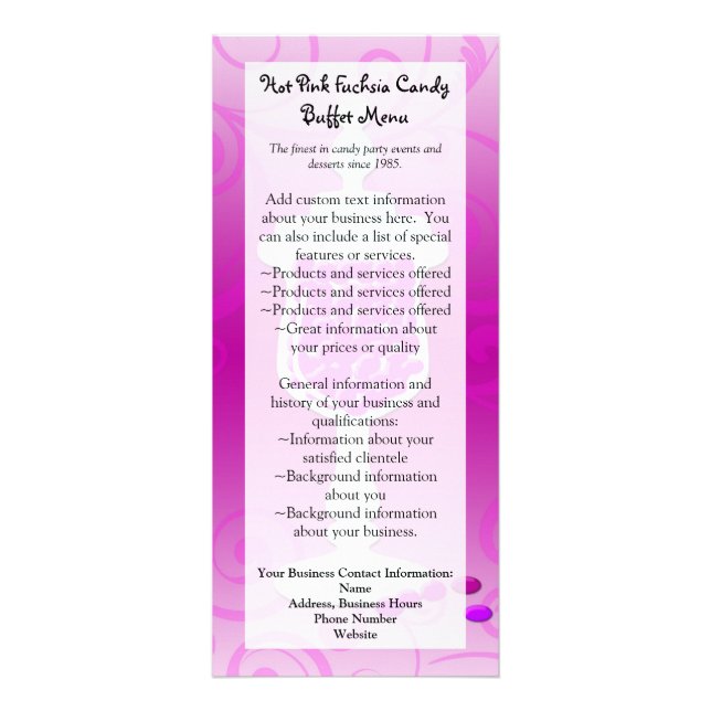Hot Pink Fuchsia Candy Buffet Rack Card (Front)