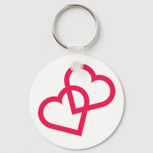 Hot Pink Fuchsia Double Hearts Wedding Key Ring