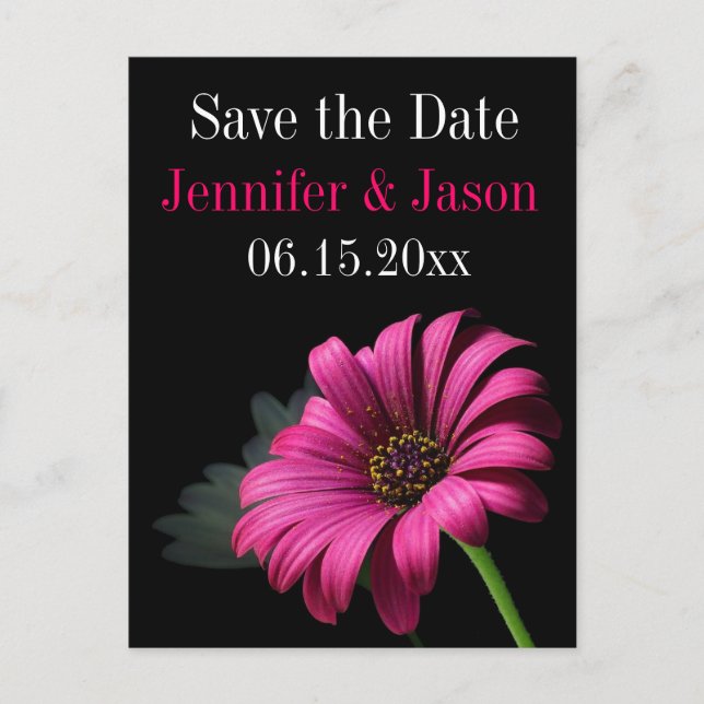 Hot Pink Fuchsia Gerber Daisy Save the Date Cards (Front)