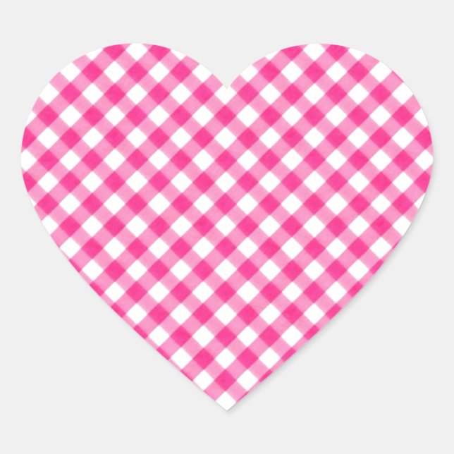 Hot Pink Fuchsia Gingham Chequered pattern Heart Sticker (Front)
