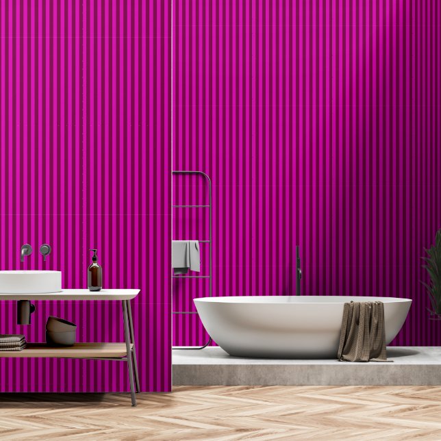 Hot Pink Fuchsia & Raspberry Red Stripes Wallpaper (Bathroom)