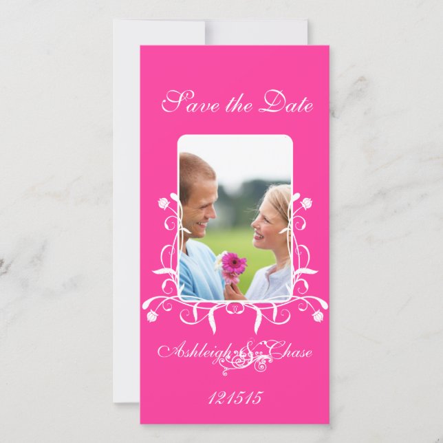 Hot Pink Fuchsia Save the Date Your Photo (Front)