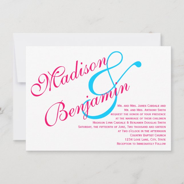 Hot Pink Fuchsia Teal Turquoise Wedding Invitation (Front)