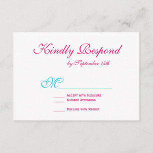 Hot Pink Fuchsia Teal Turquoise Wedding RSVP Cards