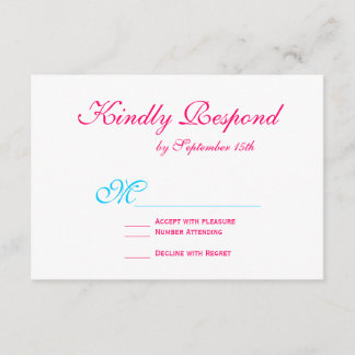 Hot Pink Fuchsia Teal Turquoise Wedding RSVP Cards