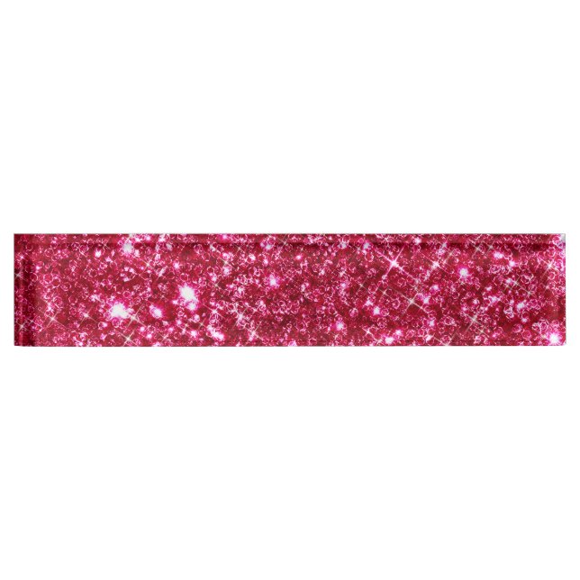 hot pink fuchsia tiny sequin glitter print nameplate (Front)