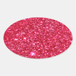 hot pink fuchsia tiny sequin glitter print oval sticker