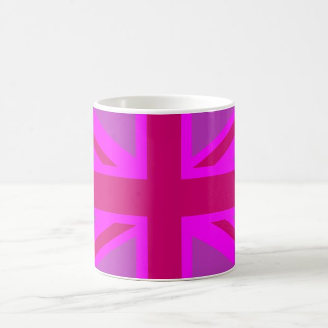 Hot Pink Fuchsia Union Jack Decor Coffee Mug (Center)