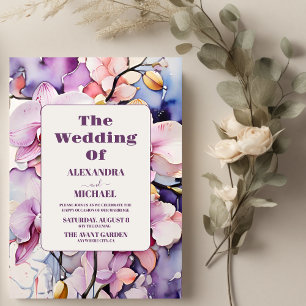 Hot Pink Fuchsia Watercolor Orchids Wedding Invitation