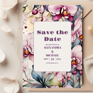 Hot Pink Fuchsia Watercolor Orchids Wedding Save The Date