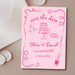 Hot Pink Funky Whimsical Hand Drawn Wedding Save The Date<br><div class="desc">Set the tone for your wedding with this whimsical hand-drawn save the date photo card! Featuring delicate, artistic details and a personalised photo, this design beautifully blends creativity and charm. The soft, elegant typography enhances the romantic theme, while the customisable details ensure it aligns perfectly with your special day. Ideal...</div>