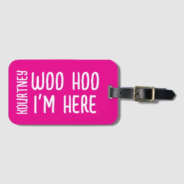 Hot Pink Funny Luggage Tag (Front Horizontal)
