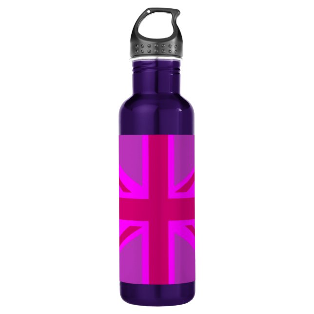 Hot Pink Fushia Union Jack British Flag Background 710 Ml Water Bottle (Front)