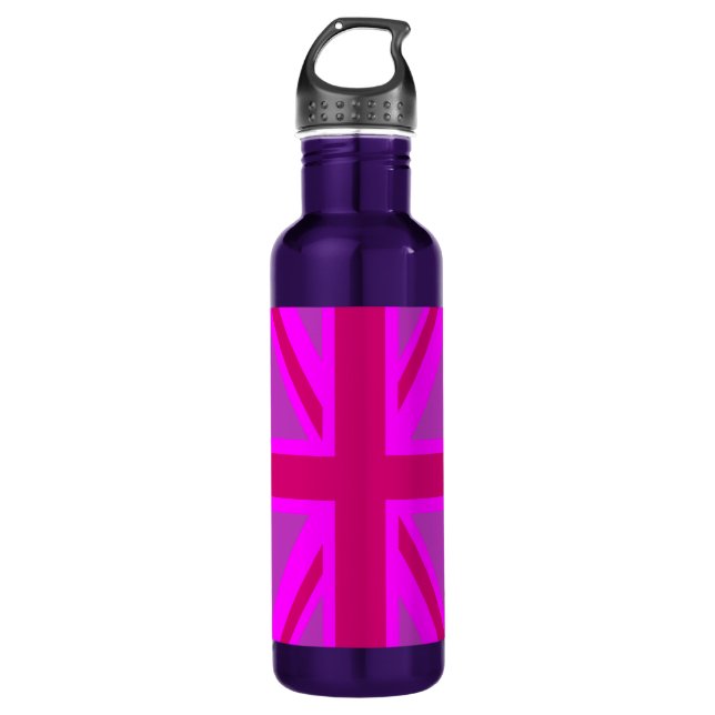 Hot Pink Fushia Union Jack British Flag Background 710 Ml Water Bottle (Front)