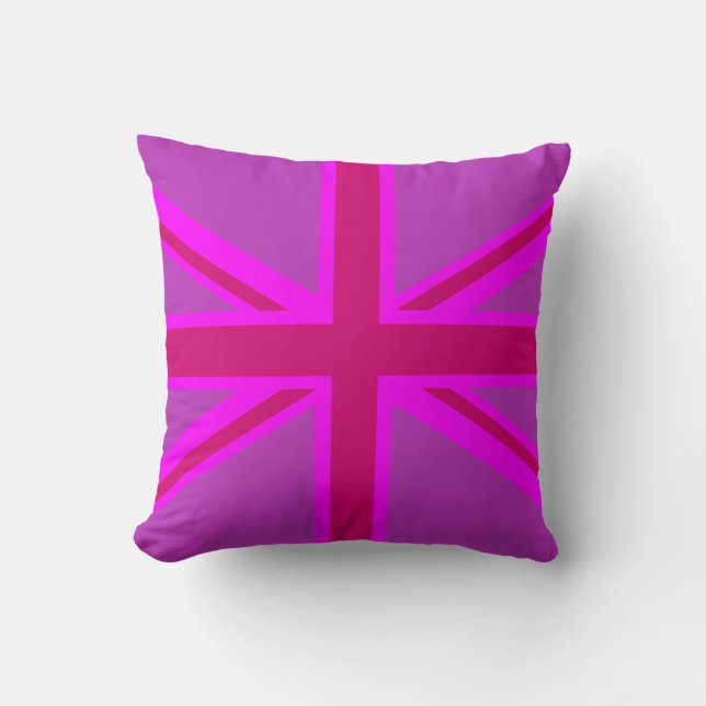 Hot Pink Fushia Union Jack British Flag Background Cushion (Front)