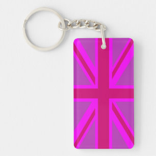Hot Pink Fushia Union Jack British Flag Background Key Ring