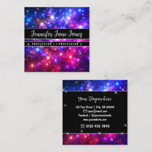 Hot Pink Galaxy Nebula Glitter Sparkle Stars     Square Business Card