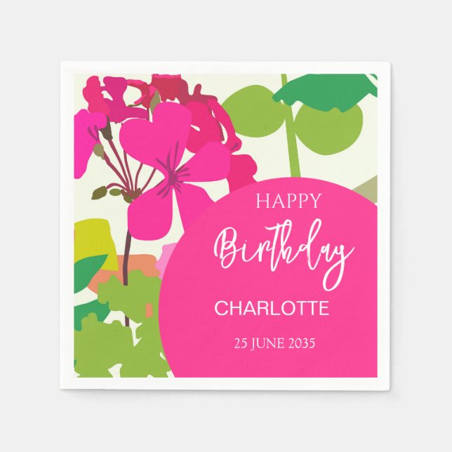 Hot Pink Garden Floral Birthday Party   Napkin (Front)