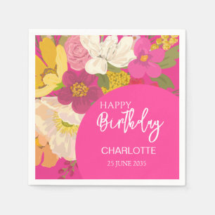 Hot Pink Garden Floral Birthday Party Napkin