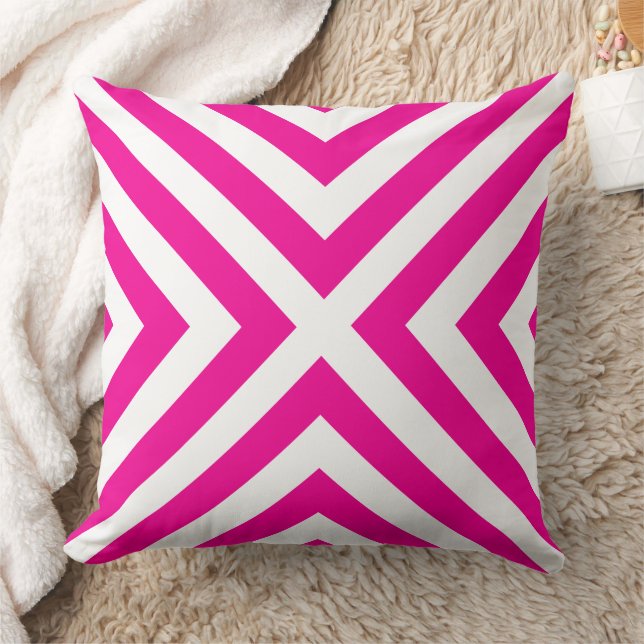 Hot Pink Geometric Decorative Throw Pillow (Blanket)