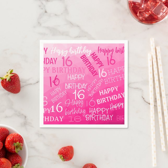 Hot pink Geometric Mesh Pattern birthday any age Napkin (Insitu)
