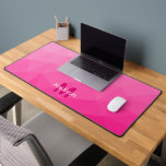 Hot pink Geometric Mesh Pattern monogram Desk Mat<br><div class="desc">Monogram Personalise with your custom initial and name. Unique cool desk mat for her office,  room,  work,  gaming room.. 
Hot pink Gradient Geometric Mesh Pattern. Subtle modern design Elegant and cool Triangle geometric meshed gradient.</div>