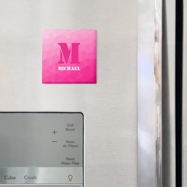 Hot pink geometric mesh pattern Monogram Magnet (In Situ (Fridge))