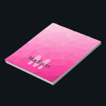 Hot pink geometric mesh pattern Monogram Notepad<br><div class="desc">Monogram Personalise notepad school office stationery with your custom initial and name. Triangle geometric mesh with light dark hot pink ombre gradient.</div>