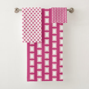 Hot Pink Geometric Pattern Stripes Bath Towel Set