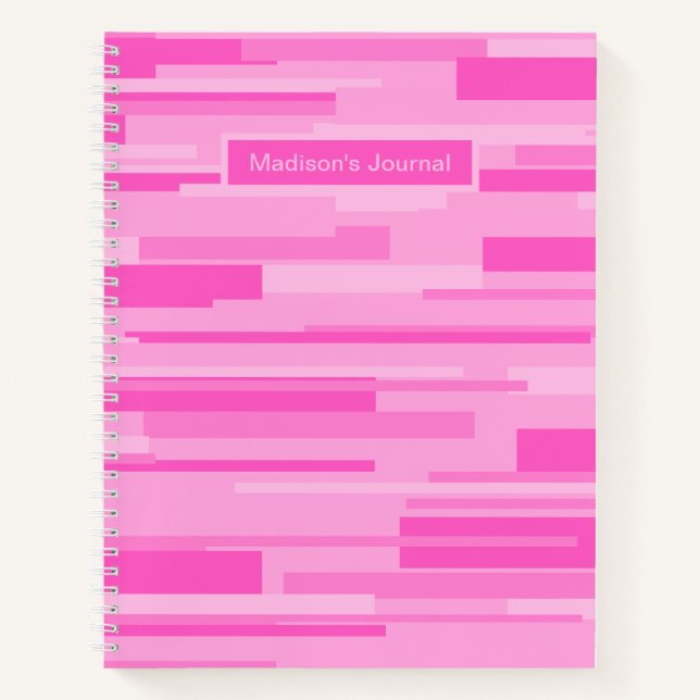 Hot Pink Geometric Retro Pattern Personalised Notebook (Front)